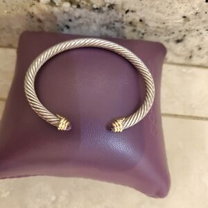 David Yurman Silver and 14kt Gold Cable Bracelet With Amethyst Stones